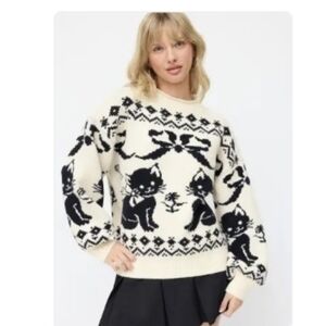 Cider Black and Cream Cat Design Sweater
